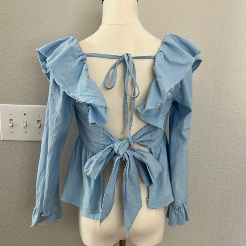 Light Blue Ruffled Open Back Top - Picture 2 of 4